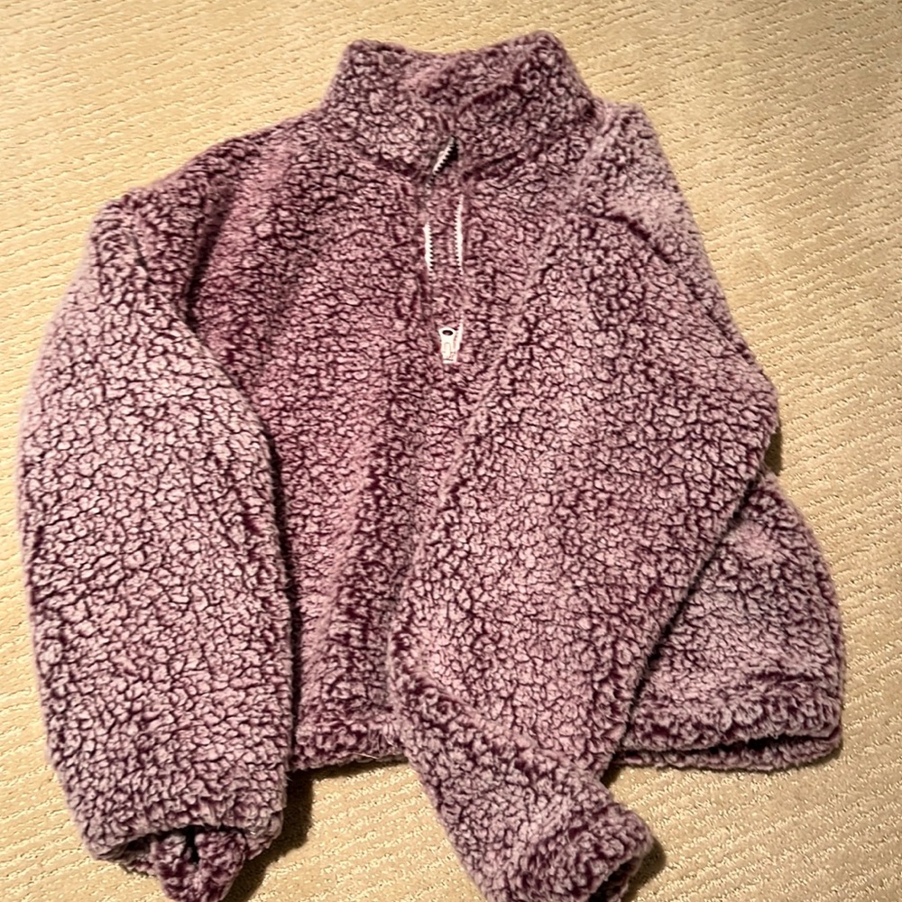 Pacsun LA hearts purple quarter zip Sherpa